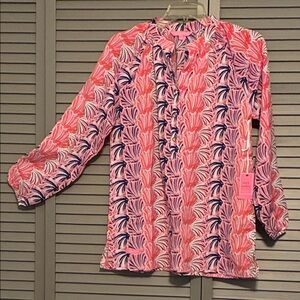 Simply Southern Pink Printed Long-Sleeve Tunic with Navy Accents